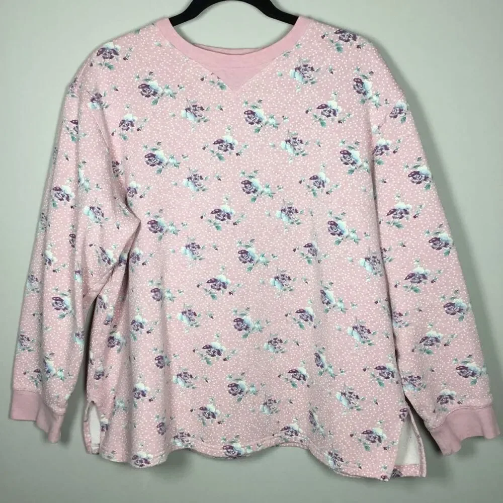Vintage Pink Floral Grannycore Grandma Cottagecore Feminine Sweatshirt 16-18W
